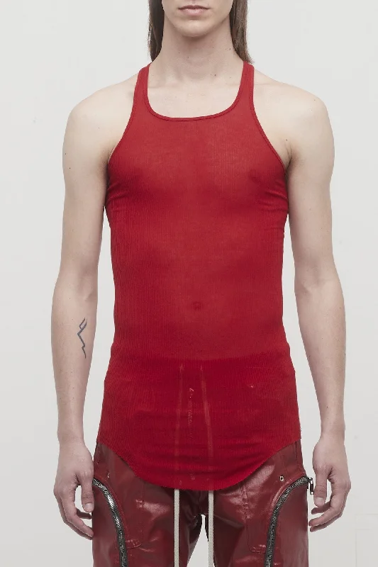 Dark Wash Jeans for Elegance -Rick Owens Rib Tank in Cardinal Red