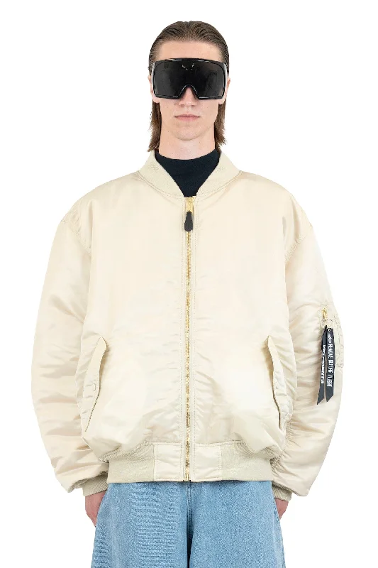 Slim Boyfriend Jeans for Hybrid -Vetements Double Zip Bomber Jacket in Cream