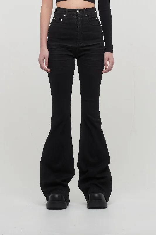 Raw Denim Jeans for Authentic -Rick Owens DRKSHDW Bolan Bootcut in Black Stretch Denim