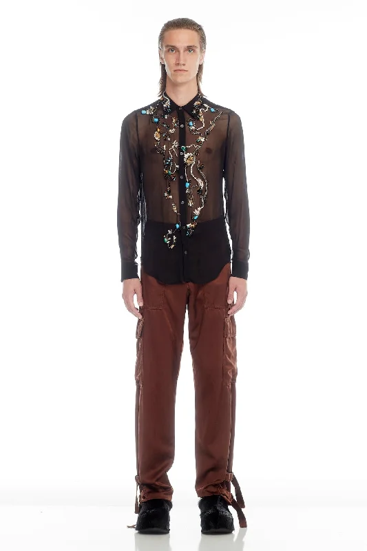 Yoga Jeans for Stretch -Dries Van Noten Celdon Emroidered Shirt in Black