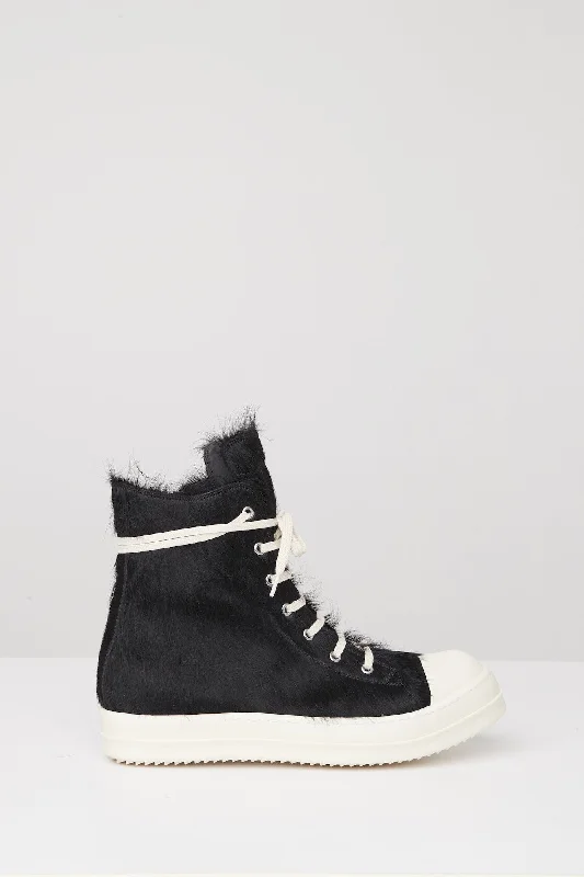 Mini Skirt Jeans for Flirty -Rick Owens High Ramone Sneaks in Black Calf Hair