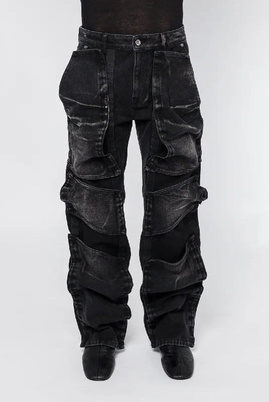 Flare Jeans for Retro Vibe -Y/Project Velcro Multi Panel Jeans in Faded Black