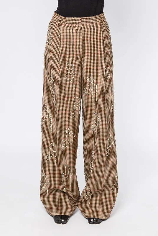 Blue Jeans for Everyday Wear -Dries Van Noten Porter Embroidered Pants in Rust