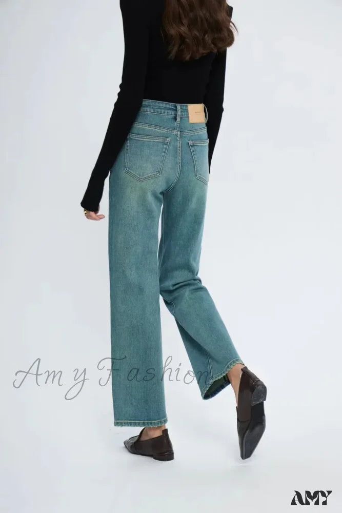 Cutoff Shorts Jeans for Fun -Amy Fashion - Straight Leg Denim Pant New Korean Straight Woman Female Spring 2024 Jean