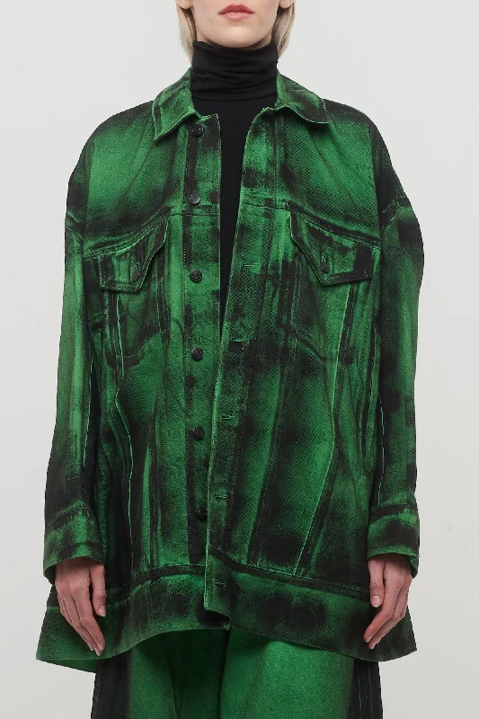 Studded Jeans for Punk -Melitta Baumeister Denim Jacket in Green Painted Cotton Denim