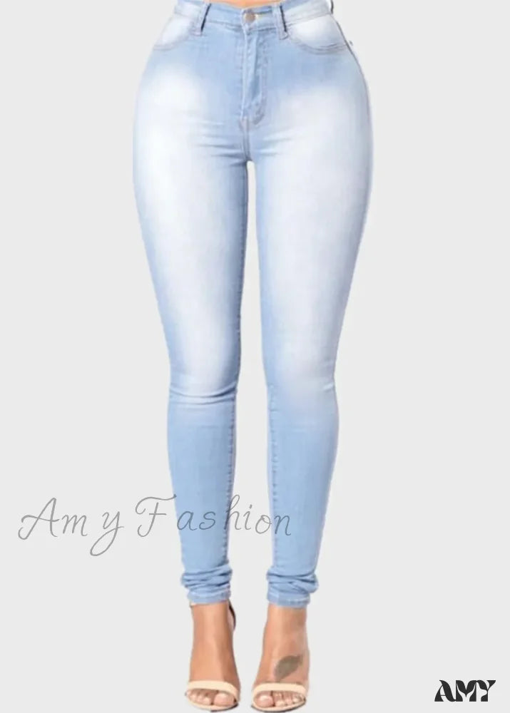 Black Jeans for Formal Look -Amy Fashion - Blue Women High Waist Slim Fit Denim Pencil Pants Vintage Bootcut Pull-on Skinny Jean