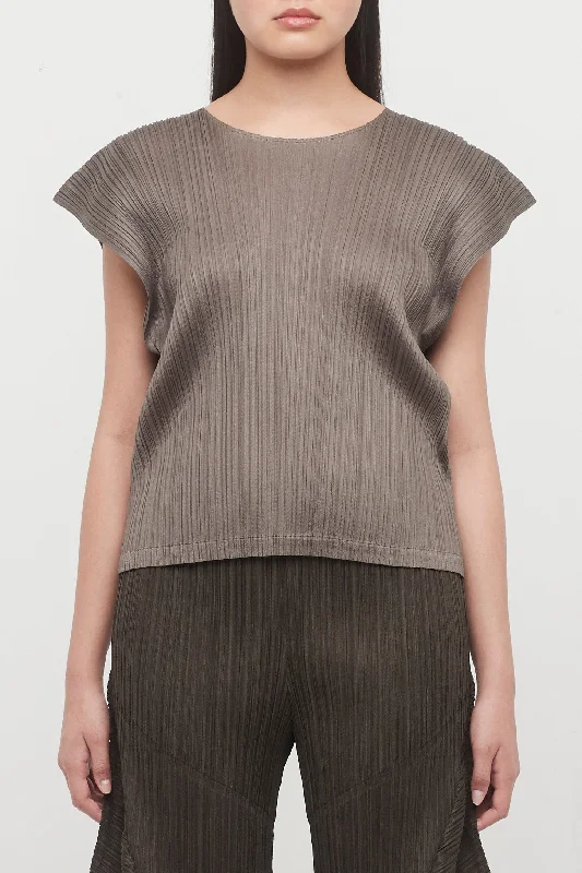 Graduation Jeans for Milestone -Pleats Please Issey Miyake March Cap Sleeve Top in Khaki