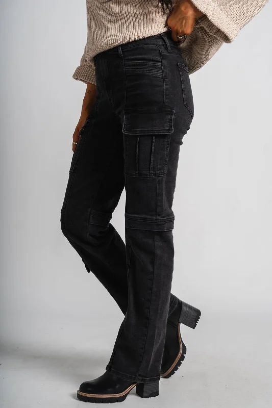 Button Fly Jeans for Traditional -Hidden high rise cargo straight jeans charcoal