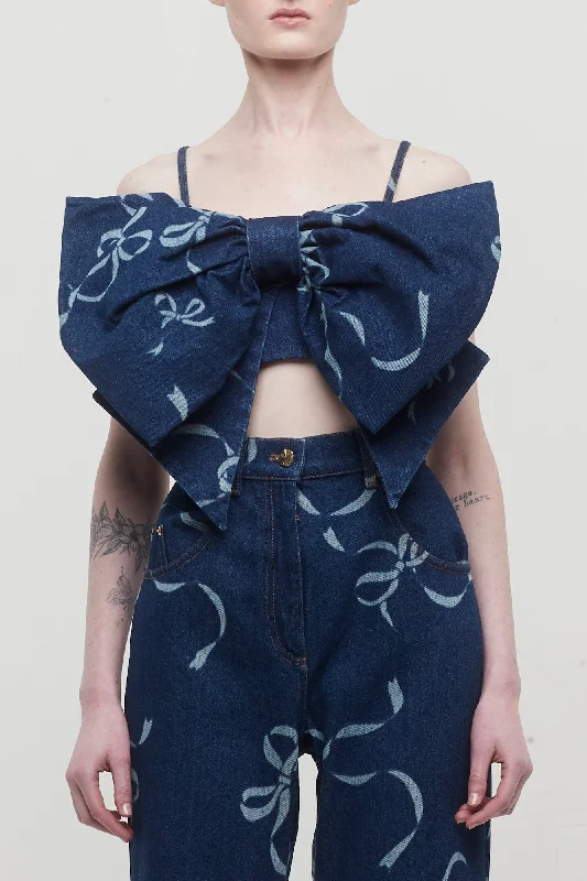 Blue Jeans for Everyday Wear -Nina Ricci Laser Bow-Print Denim Big Bow Bralette