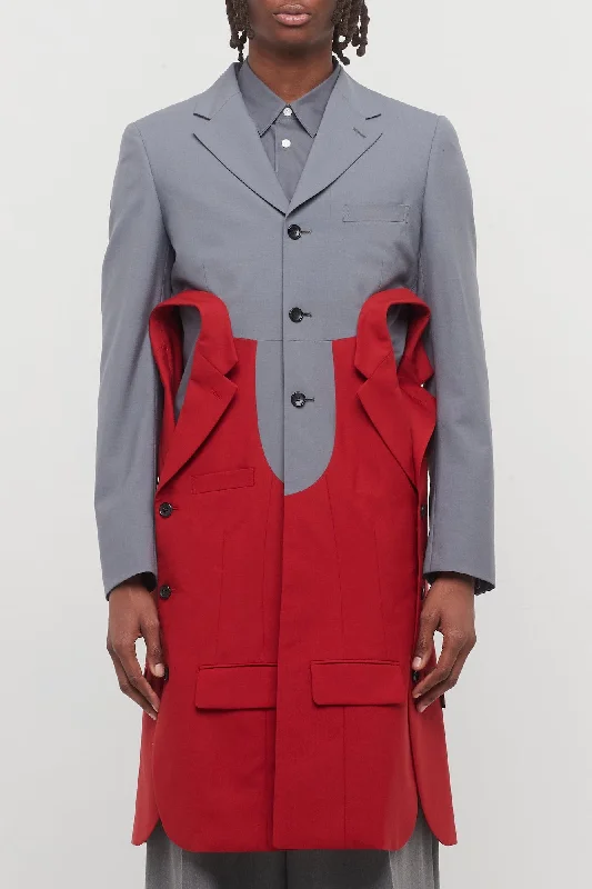 Camping Jeans for Wilderness -Comme Des Garçons Homme Plus Reconstructed Blazer in Grey and Red