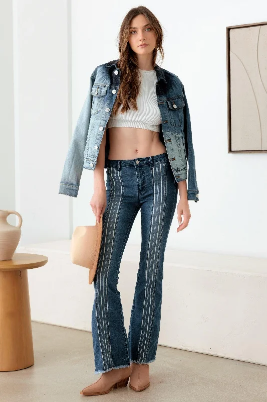 A-line Skirt Jeans for Grace -Blue Mid Rise Flare pin stripe Jeans