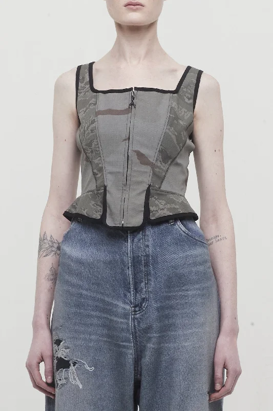 Fringed Jeans for Western -Marine Serre Regenerated Camo Corset