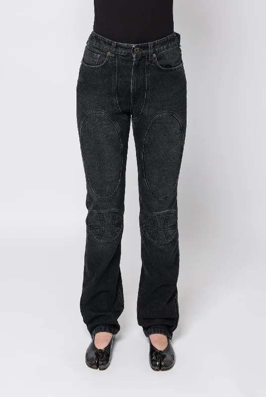 Weekend Jeans for Lazy -Jean Paul Gaultier Denim Jean with Lacing and Knee Bonding Detail