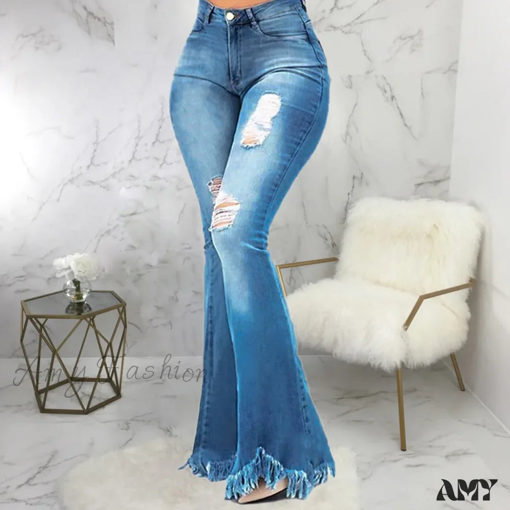 Shorts Jeans for Hot Days -Amy Fashion - Tassel Ripped Skinny Full Length Vintage Denim Jean