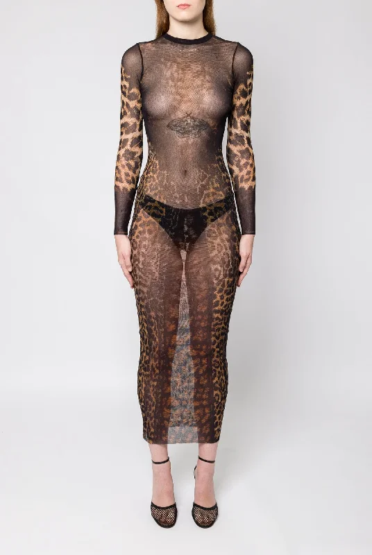 Graduation Jeans for Milestone -Jean Paul Gaultier Leopard Printed Mesh Long Dress