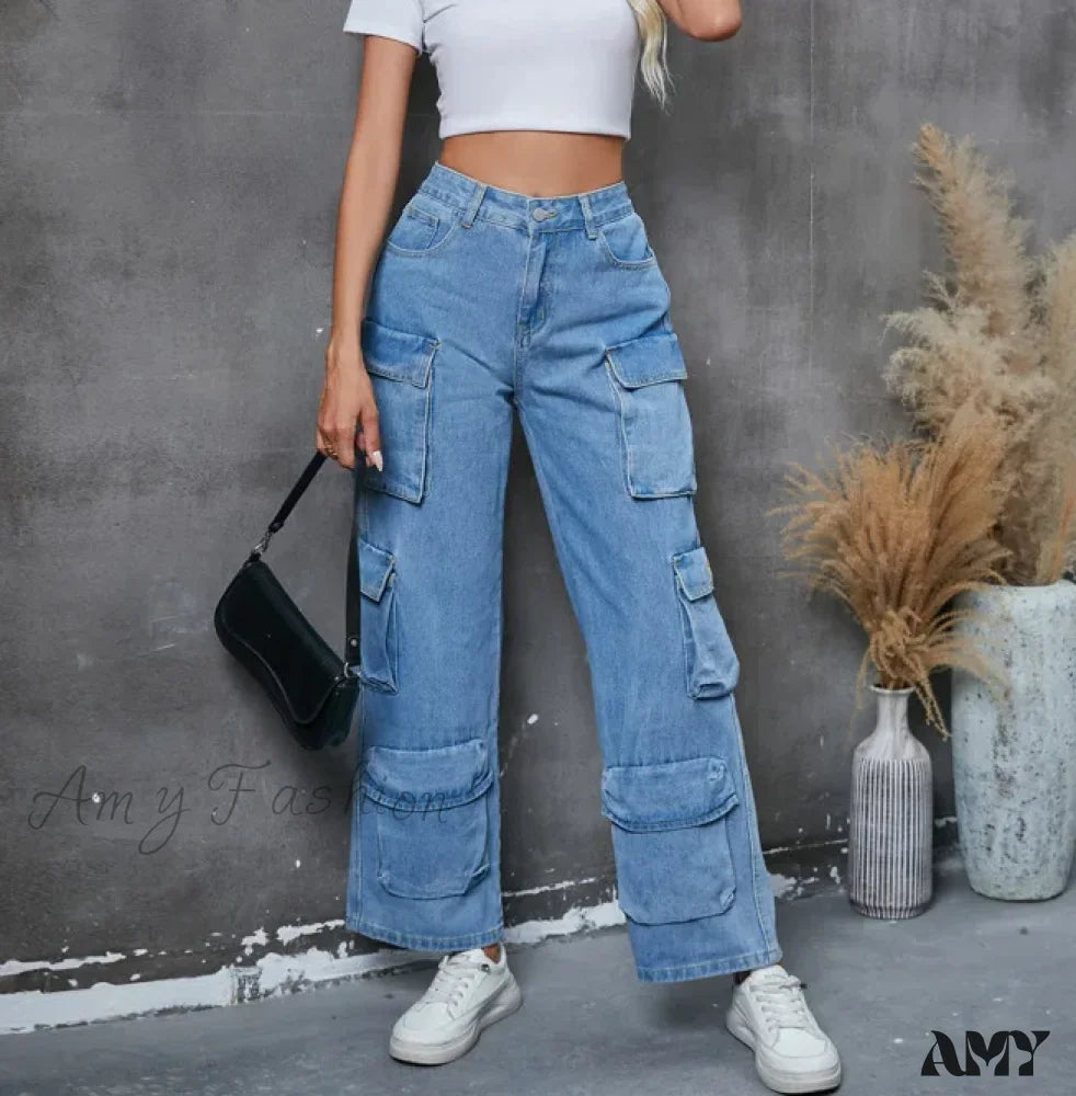 White Jeans for Fresh Look -Amy Fashion - Vintage Loose Casual Middle Waist Hip Hop Straight Baggy Denim Jean