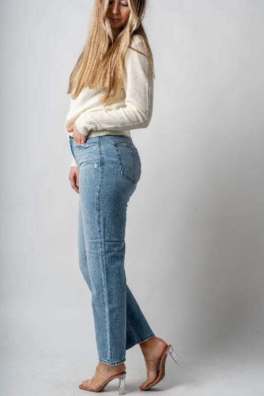 Painted Back Pocket Jeans for Artistic -Hidden classic high rise straight jeans light blue