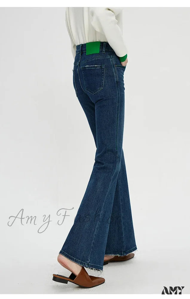 Patchwork Jeans for Bohemian -Amy Fashion - Stretch Flare High Waist Slim Flare Ladies Casual Streetwear Denim Jean