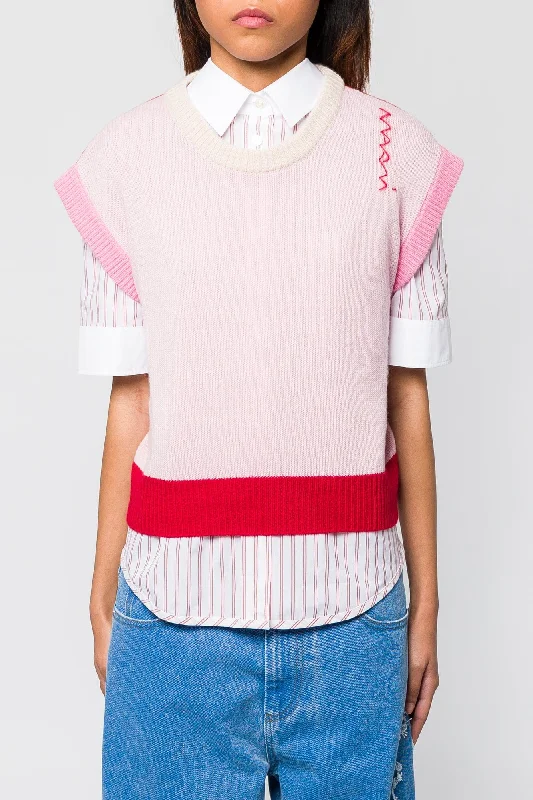 Shorts Jeans for Hot Days -Marni Light Pink Sleeveless Top with Stitch Detail