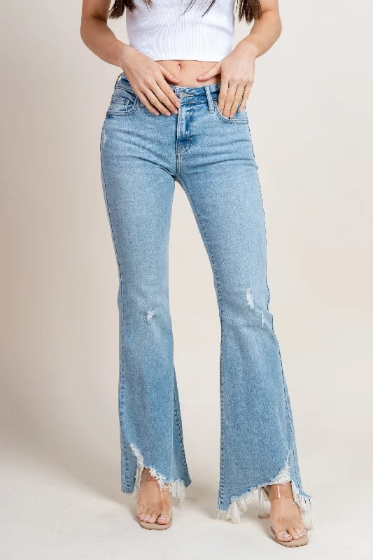 Branded Jeans for Quality -Hidden distressed flare jeans light blue