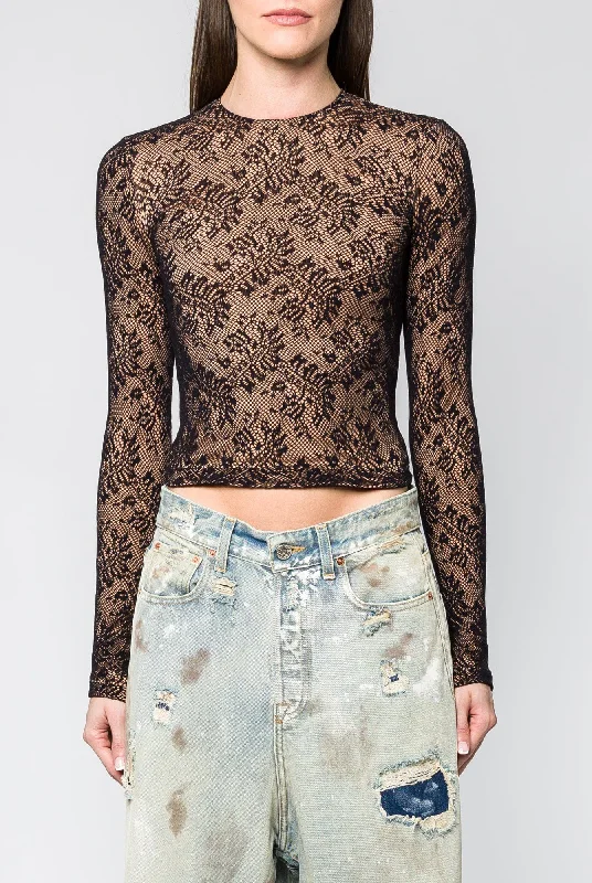 Fashion Jeans for Trendsetter -Balenciaga Lace Crewneck Top in Beige