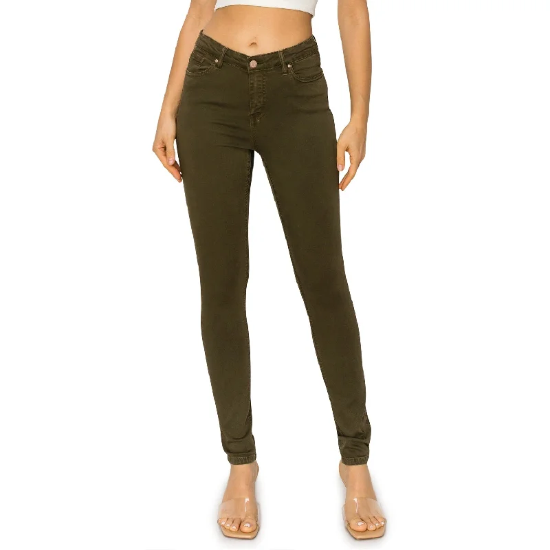 Frayed Hem Jeans for Edgy -Soft Stretchy High Rise The Everyday Skinny Jeans - Bough Green