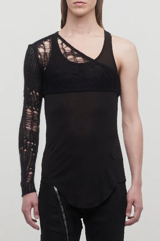 White Jeans for Fresh Look -Rick Owens Ziggy Net Top in Black