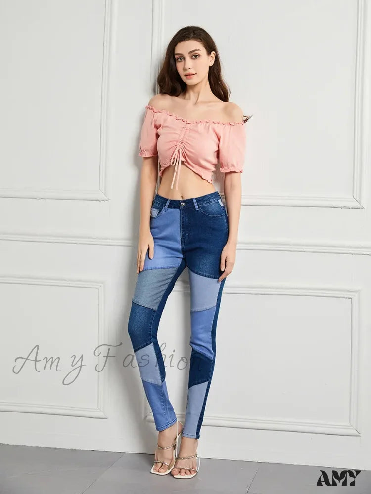 Maxi Skirt Jeans for Elegant -Amy Fashion - Stretch Patchwork Slim Fashion Vintage Streetwear Denim Jean