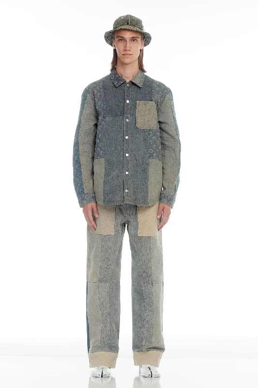 Colored Jeans for Variety -Marine Serre Regenerated Denim Button Down Shirt