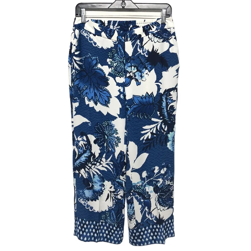 Relaxed cotton pants for breezy casual days -Pants Cropped By Chicos In Blue & White, Size: Xs