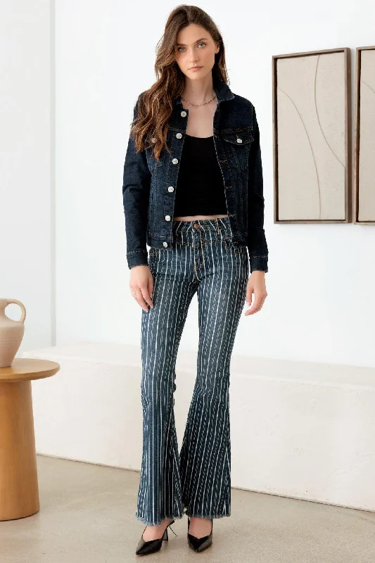 Party Jeans for Night Out -Mid Waist Stripe Flare Denim Jeans