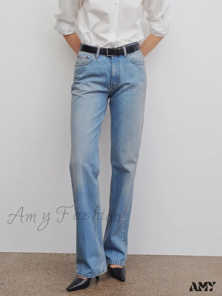 Relaxed Jeans for Comfortable -Amy Fashion - High Quality Women High-waisted All-match Light-colored Mopping Loose Straight-leg Spring and Summer New Jean