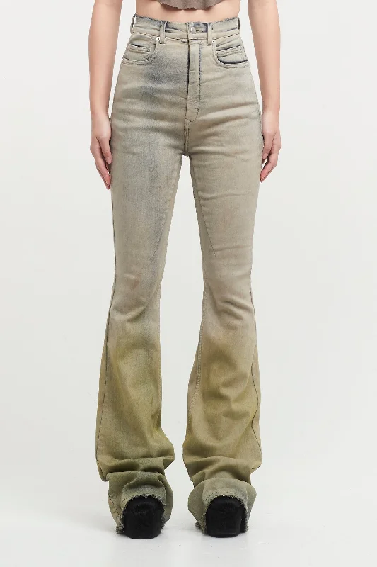 Mom Jeans for Vintage Appeal -Rick Owens Bolan Bootcut Denim in Pearl Acid Degrade