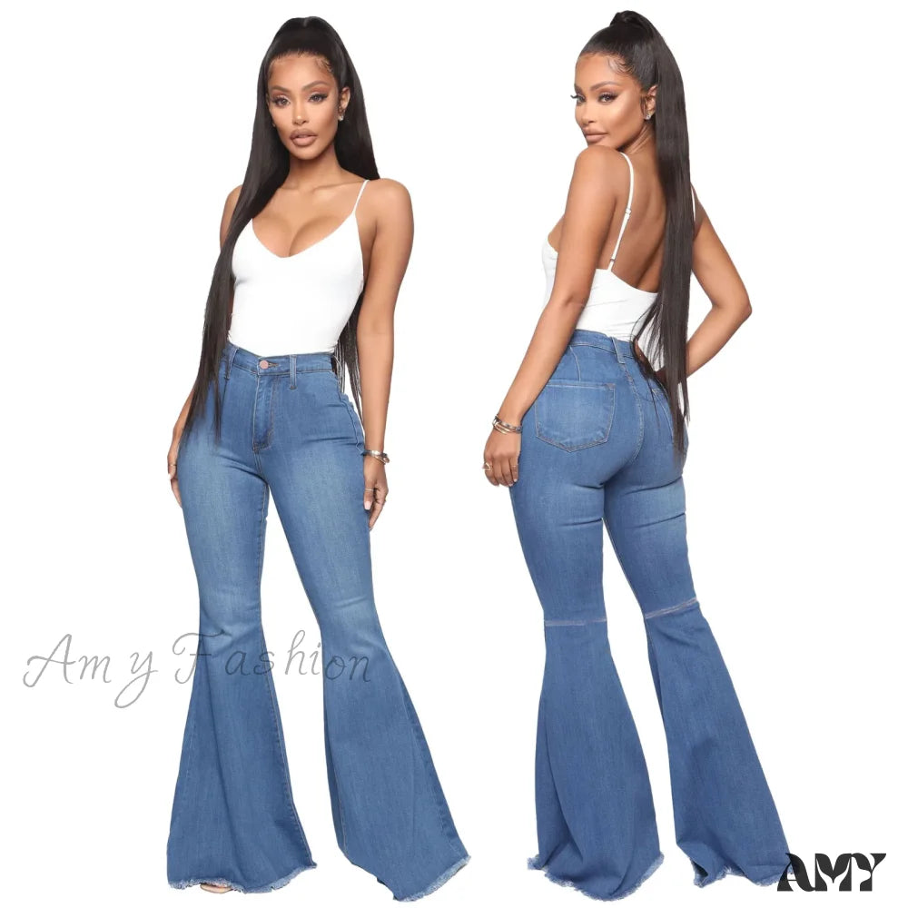 Five Pocket Jeans for Storage -Amy Fashion - Stretch Slim Flare for Women Pink Bell Bottom 2024 High Waist Skinny Boot-cut Denim Woman Jean