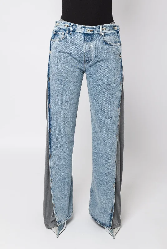 Raw Hem Jeans for Trendy -Y/Project Collapsed Waist Jeans in Ice Blue