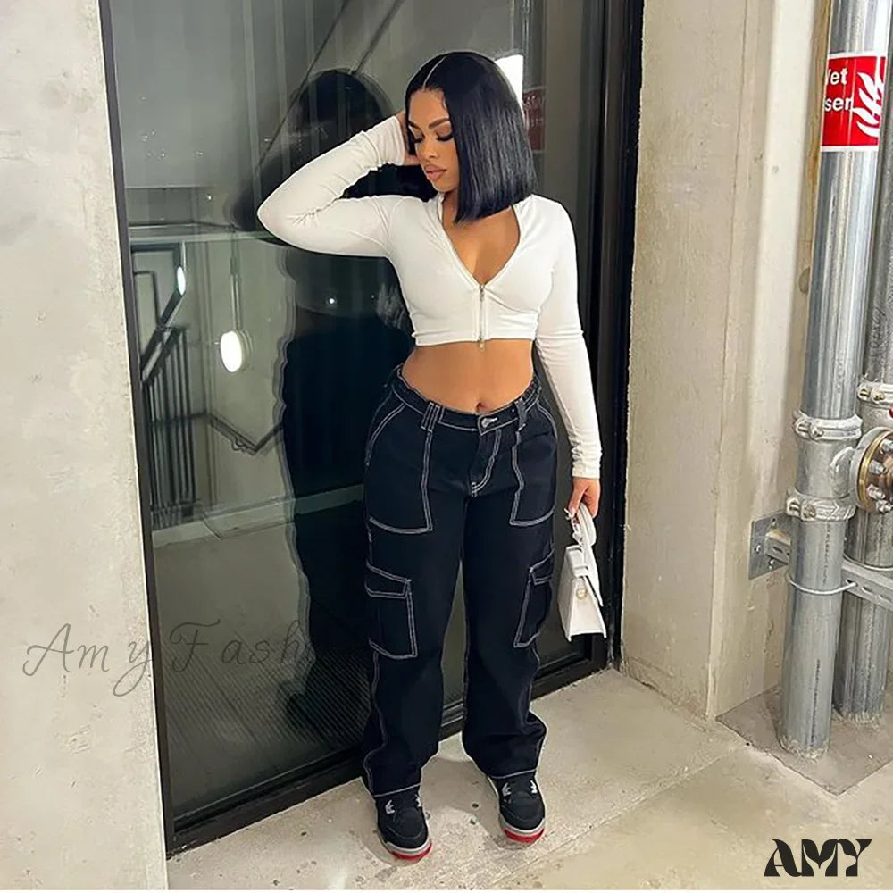 Branded Jeans for Quality -Amy Fashion - 2024 High Waist Elastic Loose Black Comfortable For Casual Fashion Female Baggy Denim Jean