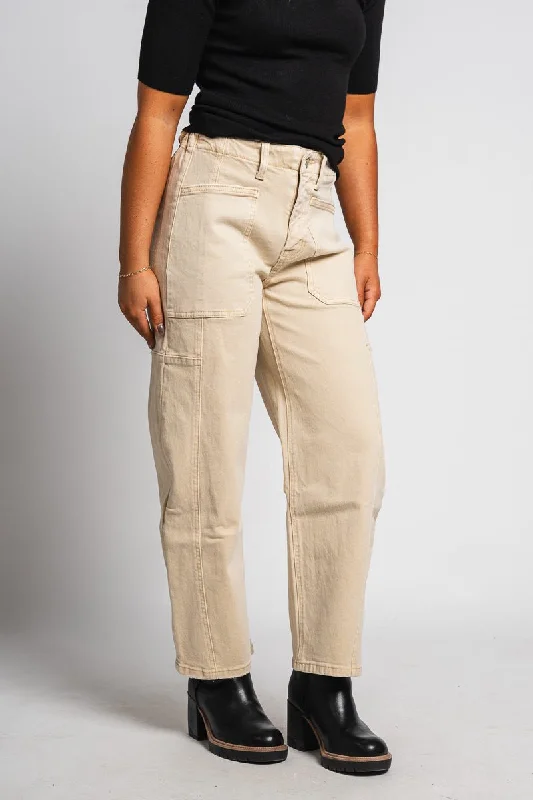 Jean Skirts for Feminine -Vervet high rise barrel jeans vintage beige