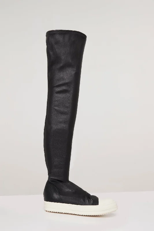 Gray Jeans for Neutral Tone -Rick Owens Knee High Stocking Sneaks in Black/Milk/Milk