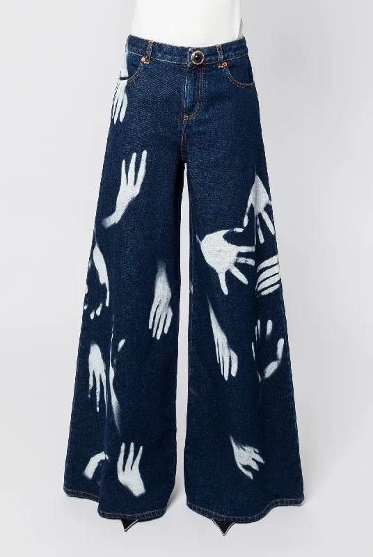 Recycled Jeans for Green -Area Handprint Wide Leg Jean