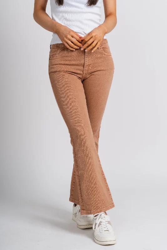 Maxi Skirt Jeans for Elegant -High waist flare jeans camel