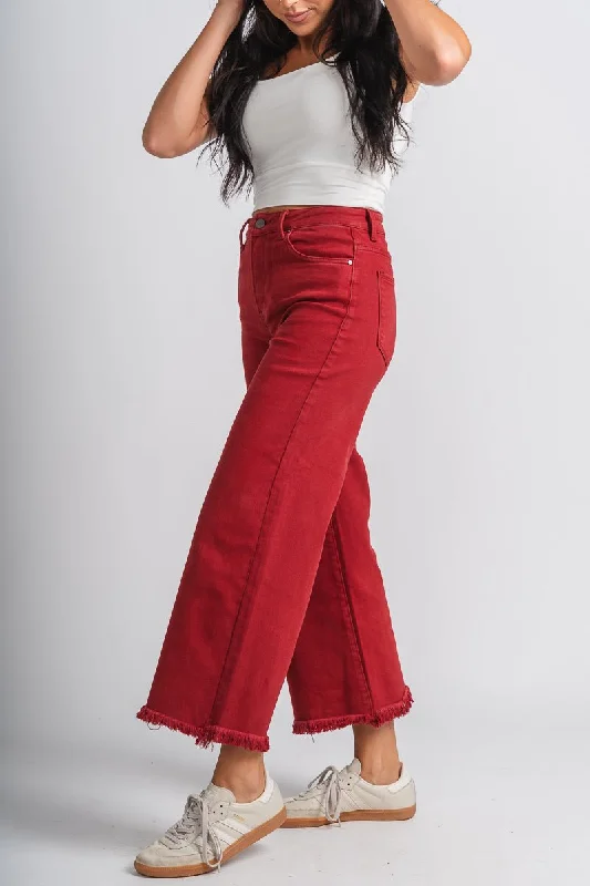 Branded Jeans for Quality -High rise wide leg crop jeans wine