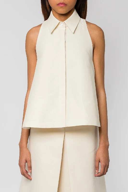 Pencil Skirt Jeans for Sophistication -Marni Beige Sleeveless Collared Top