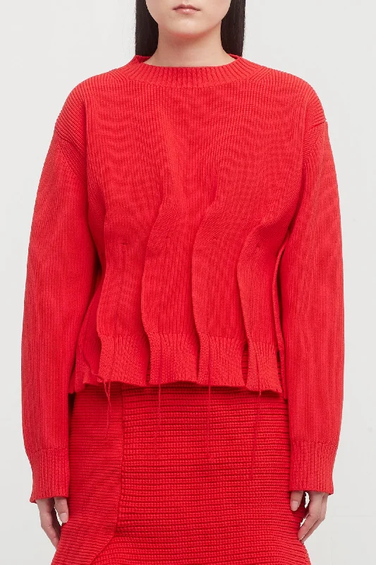 Wrap Skirt Jeans for Versatile -Sacai Knit Pullover in Red