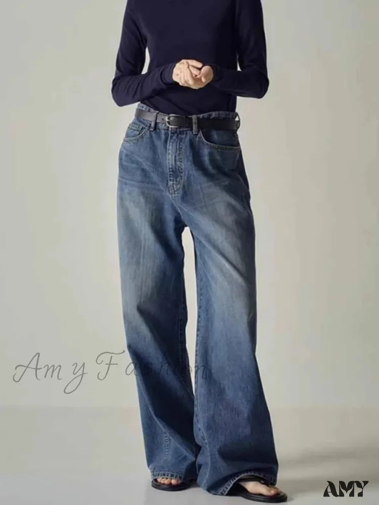 Decorated Back Pocket Jeans for Style -Amy Fashion - Spring Fall New High-waisted Wide-leg High Quality Long Baggy Y2K Jean