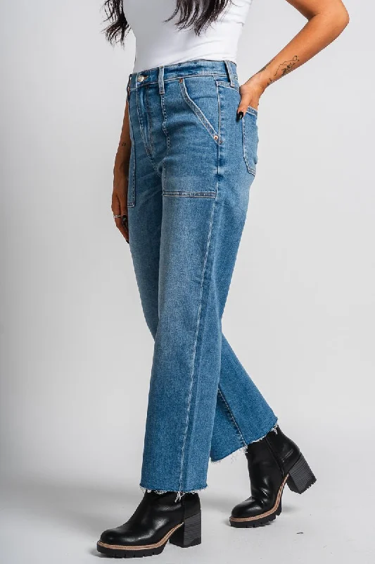 Cargo Jeans for Utility -Daze Pleaser high rise wide ankle jeans text me