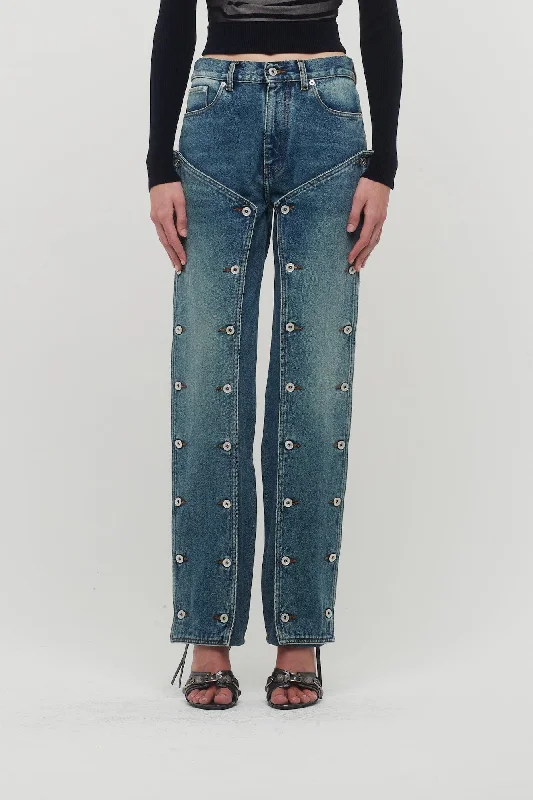 Outdoor Jeans for Adventures -Y/Project Evergreen Snap Off Jeans in Vintage Blue