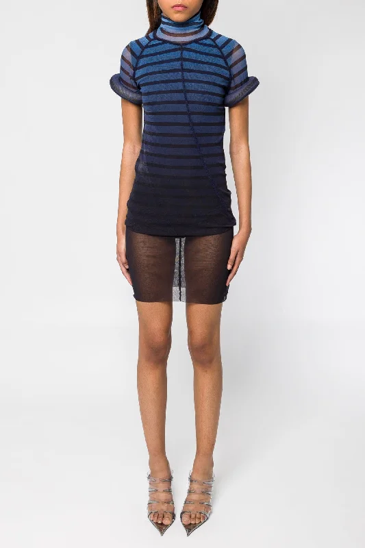 Zipper Fly Jeans for Convenience -Jean Paul Gaultier Mesh Turtleneck Short Dress with 3D Collar SS25