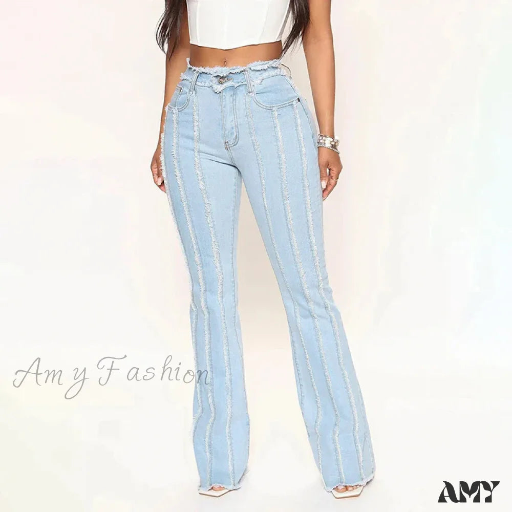 Mother's Day Jeans for Gift -Amy Fashion - 2024 Stretch Women's Vintage Fashion High Waist Flare Women Slim Spliced Bell Bottom Streetwear Wash Denim Jean