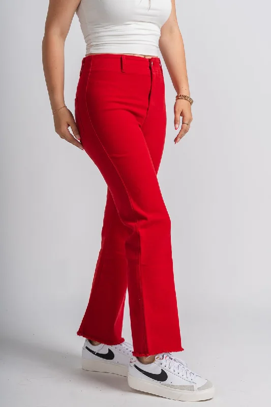 Designer Jeans for Luxury -High waist flare jeans red