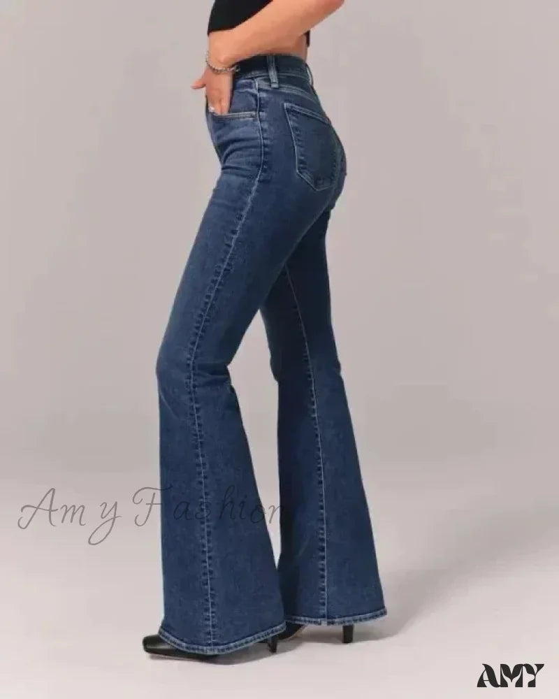 Jean Skirts for Feminine -Amy Fashion - Flare Vintage Ladies Fashion Stretch Pocket Plus Size Wide Denim Jean